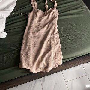 Textured Cream Mini Dress with Ruched Straps